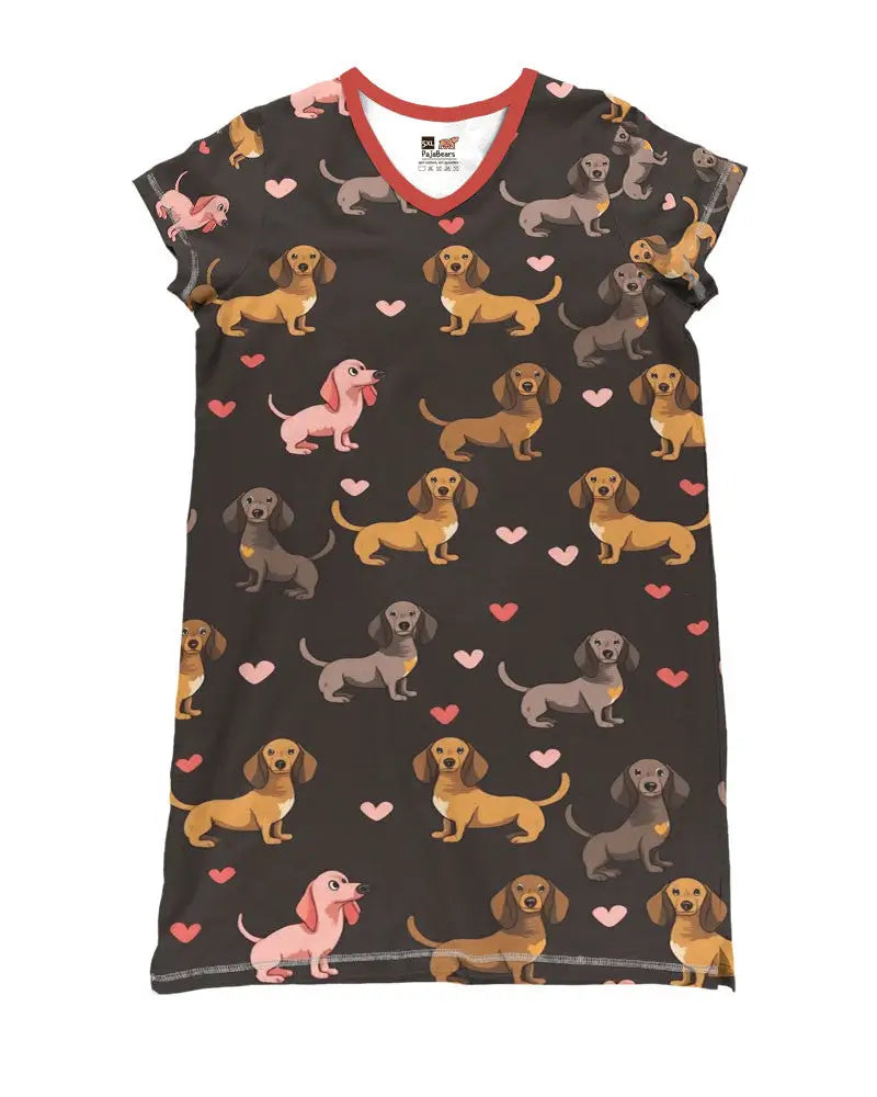 Dog Pajabear® V-Neck Nightshirts Lovely Dachshunds Ver2 Lk8 Nightshirt