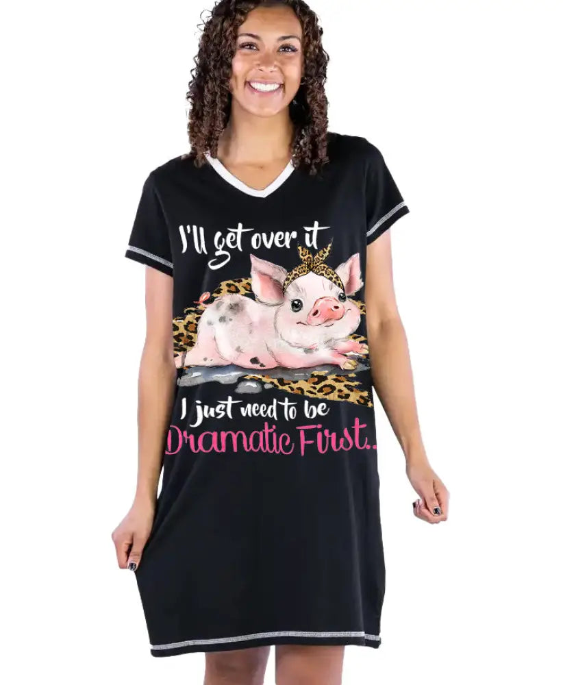 Pig Pajabear® V-Neck Women’s Nightshirts Dramatic Fist Clv1 S / Black Nightshirt