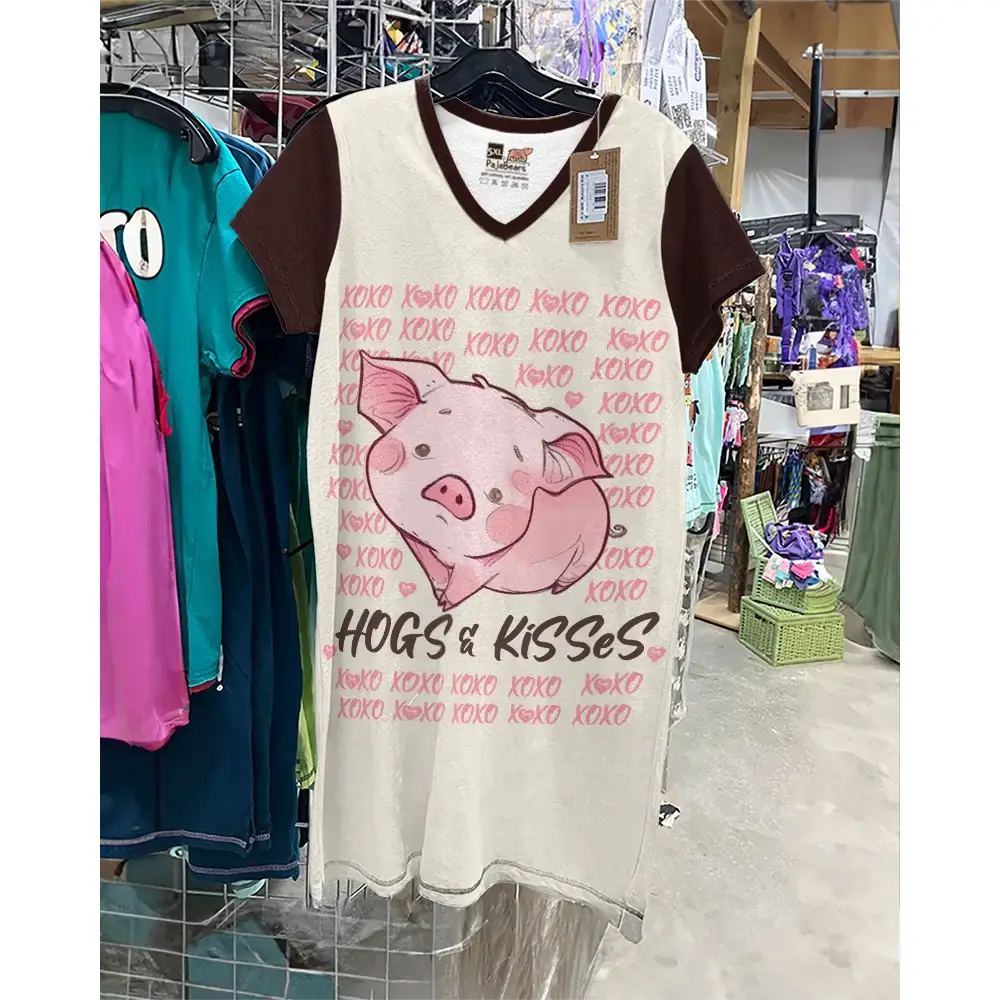 Pajabear Nightshirts V-Neck Pig Hogs & Kisses Mn8 Nightshirt