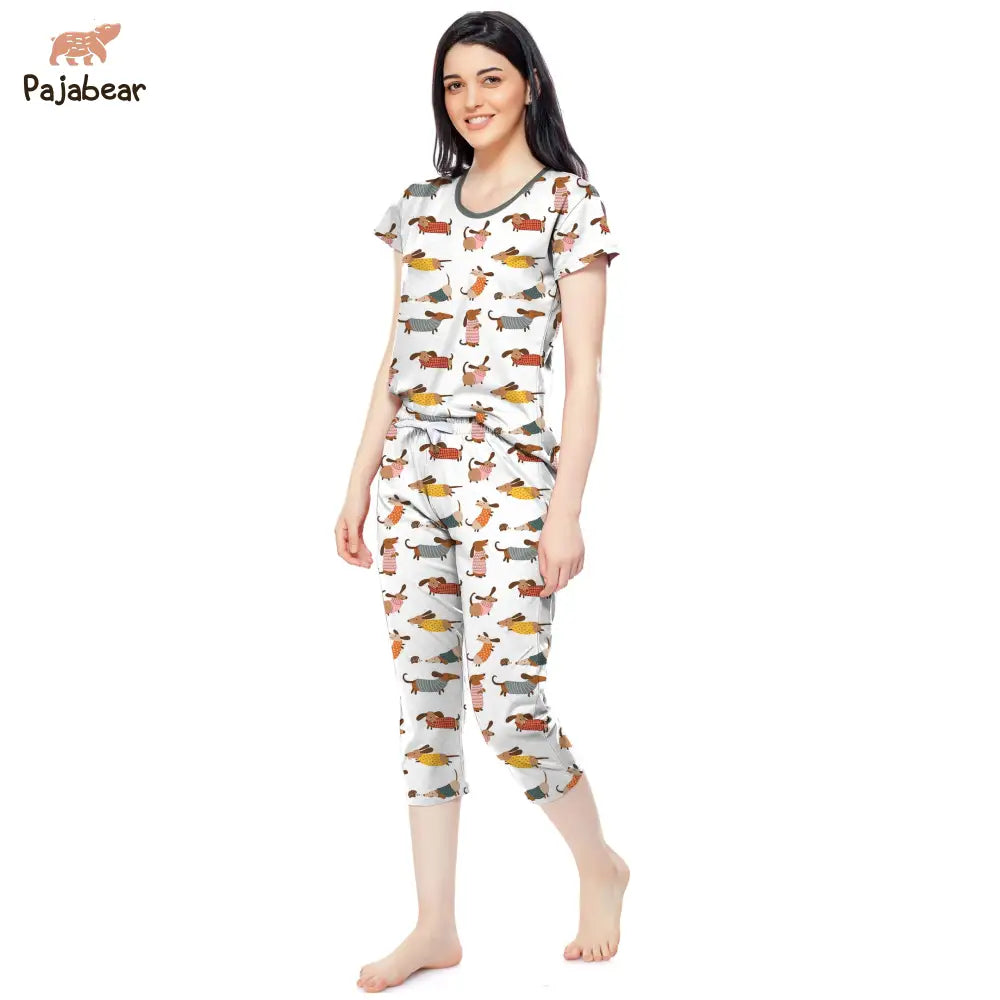 Dachshund Pajabear® Tops With Capri Pants Cute Tl10